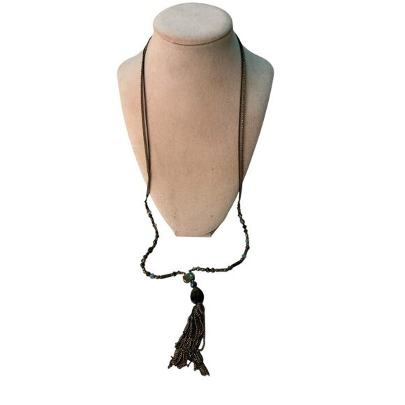 Multi Tone Tassel Faceted Beaded Gemstone Layered Necklace - Picture 1 of 7